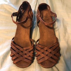 Sketchers- Brown- Women’s Strappy Peep Toe Ankle Strap Wedge Heel - 8.5M